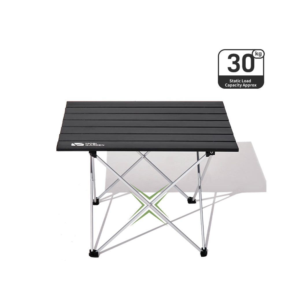 Mobi Garden, Table de camping pliante carrée, Ensemble de table de repas d'extérieur portable en alliage d'aluminium, Noir, Légère, Format d'emballage compact