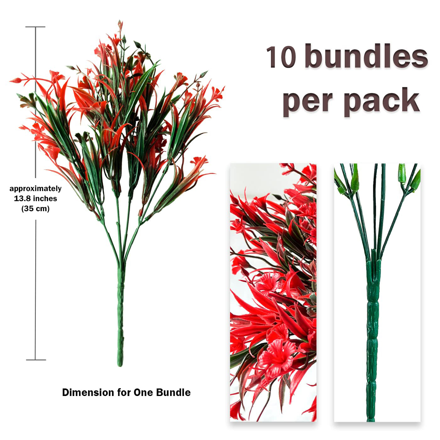 10 pièces 13,8 in / 35 cm Fleurs artificielles d'extérieur, fleurs de plantes artificielles, adaptées pour la décoration de la fenêtre suspendue intérieure et extérieure