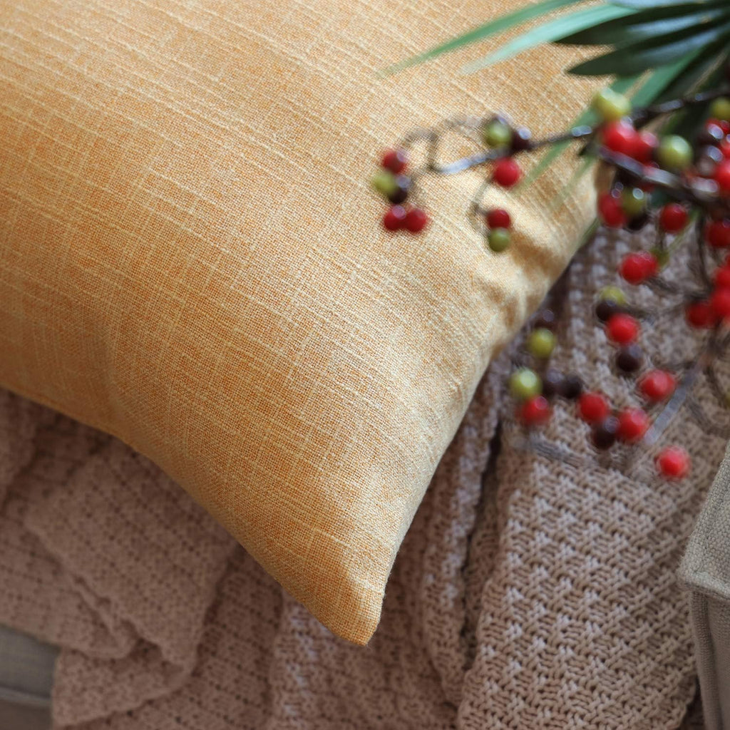PHANTOSCOPE Housse de Coussin Texturée Série Imitation Lin Décorative Housses de Coussin pour Décoration d'Intérieur Canapé Lot de 2, Jaune 20 x 20 Pouces 50 x 50 cm