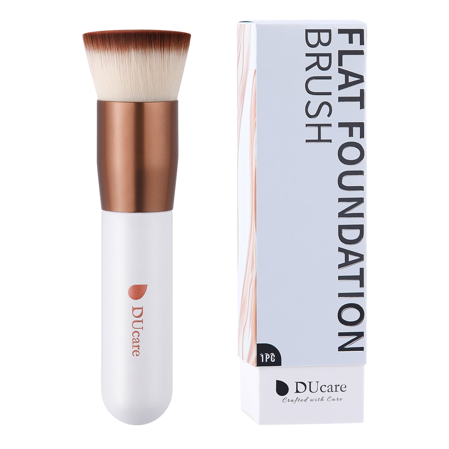 DUcare Pinceau de maquillage kabuki plat synthétique pour fond de teint liquide et poudre minérale - Or rose/blanc