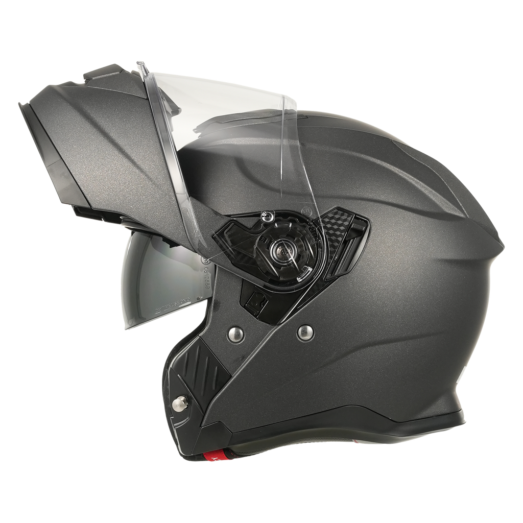 MY-935 Casque de moto intégral modulaire à double visière relevable, unisexe, certifié ECE 22.06, titane mat - Taille S