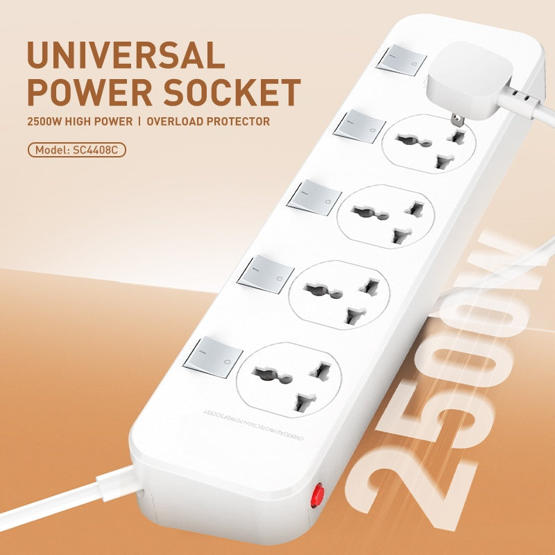 LDNIO Multiprise universelle avec interrupteur indépendant, 4 prises universelles, 2 x USB-A, 1 x Type-C, 1 x USB-C PD 20 W (5 V 3 A 20 W), 5 interrupteurs de sécurité indépendants