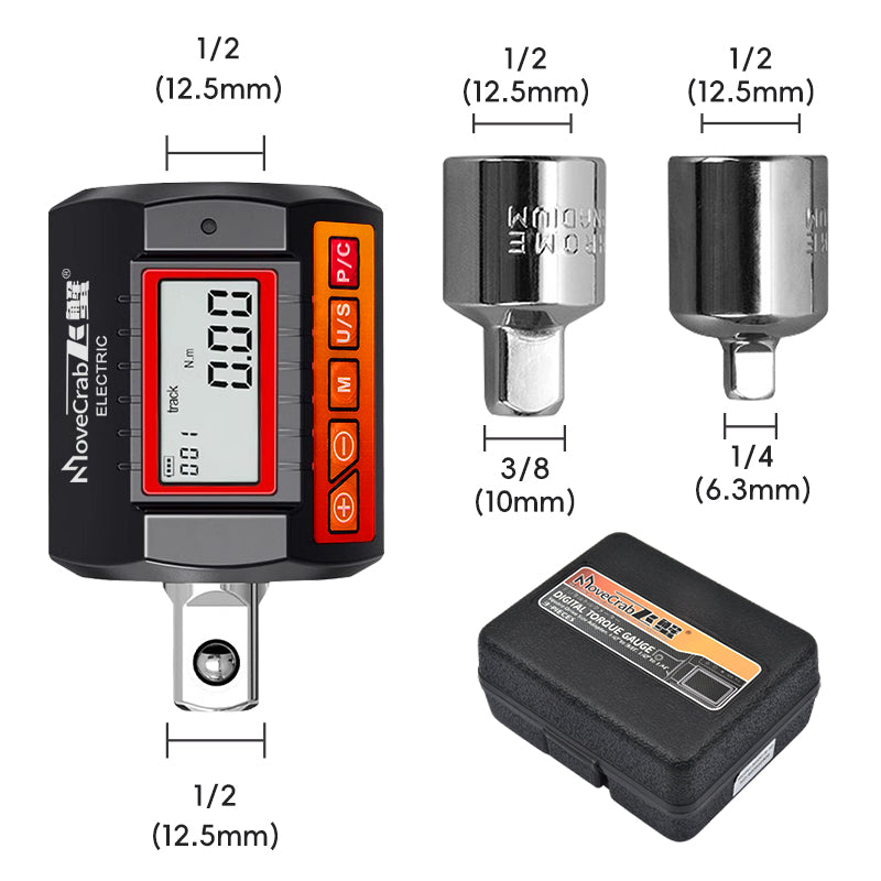 Adaptateur de couple numérique MoveCrab 10,2-340 N.m, entraînement 1/2", incluant des adaptateurs pour 3/8" et 1/4", pour clé dynamométrique électronique