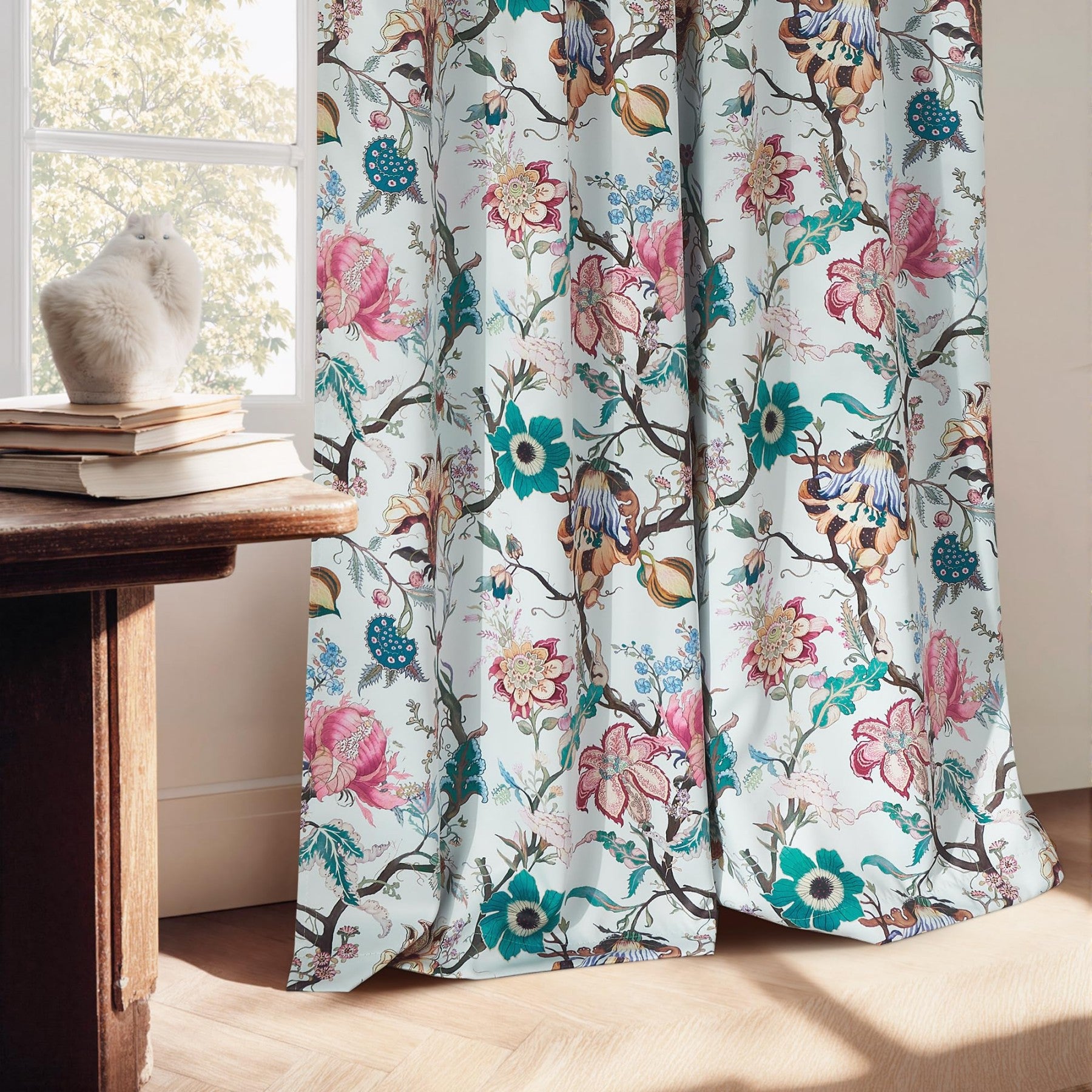 PONY DANCE Rideaux floraux 100 % occultants, Imprimé liane botanique vintage, Rideaux à isolation thermique pour chambre salon, 2 panneaux, L 132 x H 245 cm, Rose
