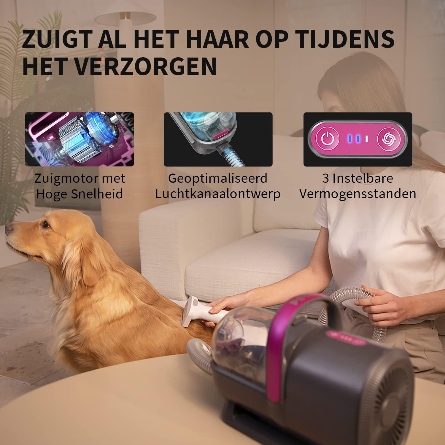 PETKIT Kit de toilettage 5-en-1 avec aspirateur de poils, Moteur silencieux, Collecte de poussière intégrée, Séchage à air froid/chaud, Accessoires multiples, Pour chiens et chats