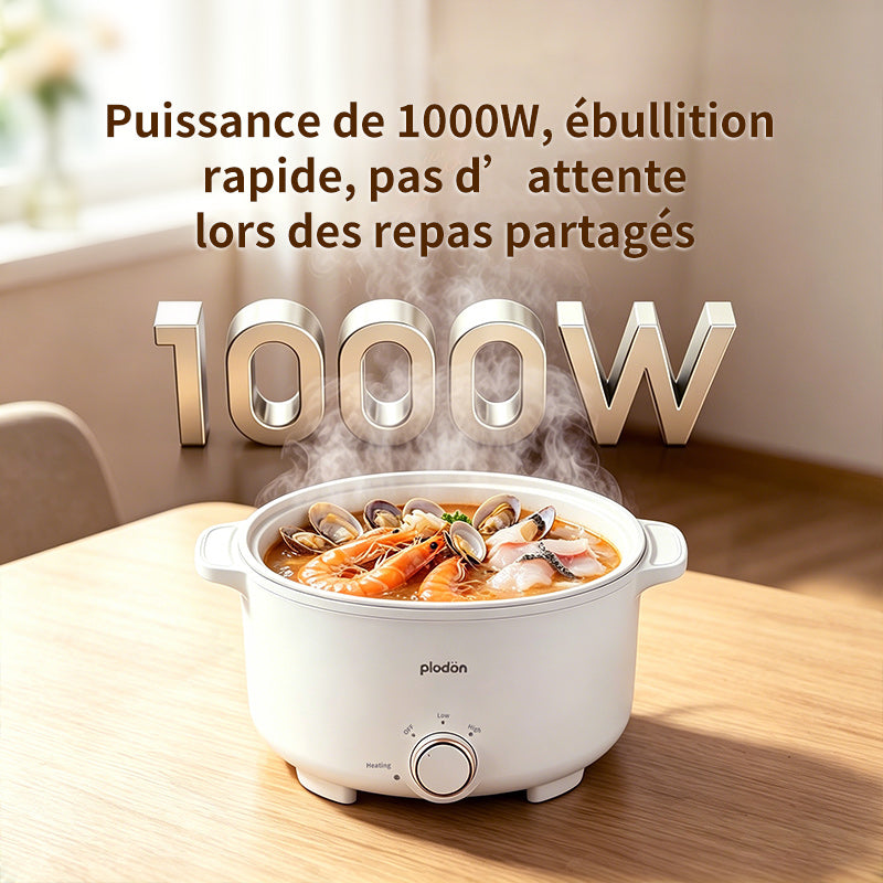 Plodon Marmite électrique multifonction antiadhésive 1 000 W, 2,4 L, avec cuiseur vapeur, fondue et double contrôle de puissance pour nouilles, pâtes, œufs, soupes