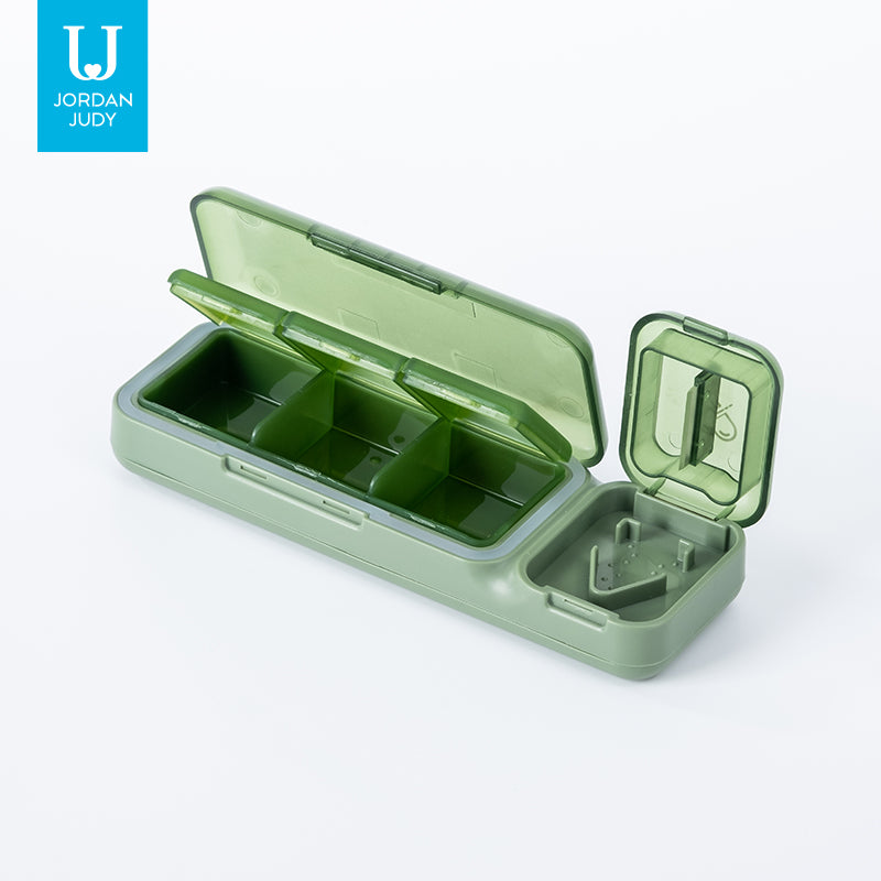 JORDAN&JUDY Petit Pilulier Portable avec Coupe-Comprimés et Boîte de Rangement Quotidienne 1 pc Vert