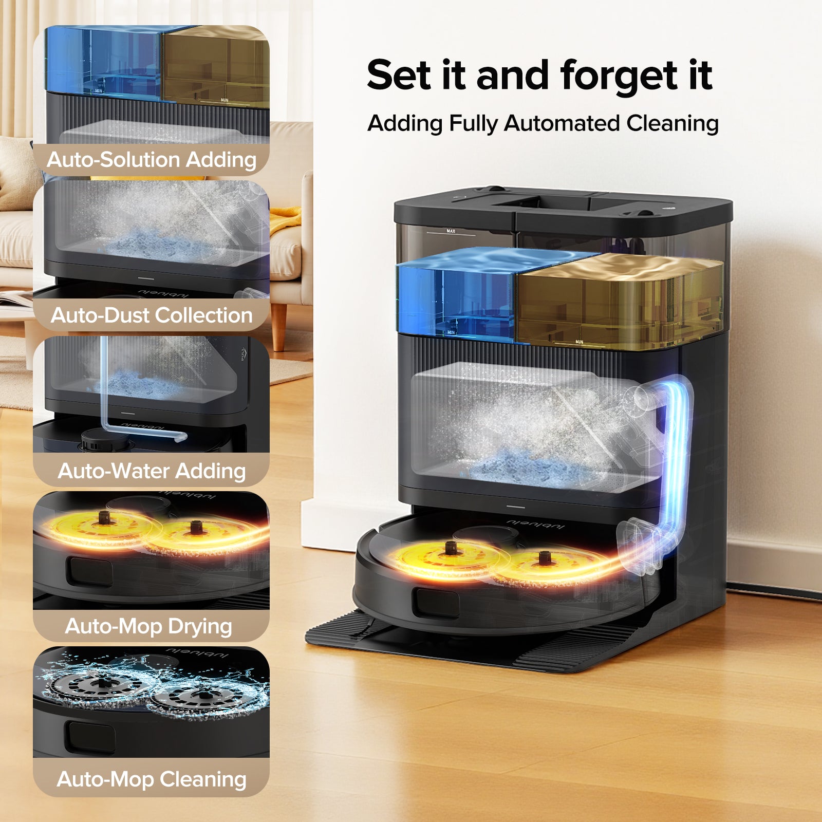 Lubluelu S1000 Aspirateur robot LiDAR avec serpillière, station tout-en-un, 10 000 Pa, 55 dB, contrôle via application, idéal pour les poils d’animaux, tapis et sols durs