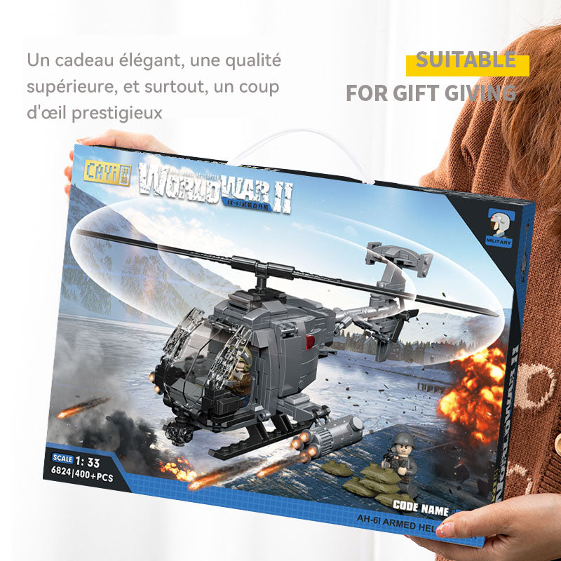CAYI AH-6I Hélicoptère armé 400 pièces ensemble de blocs de construction pour passionnés