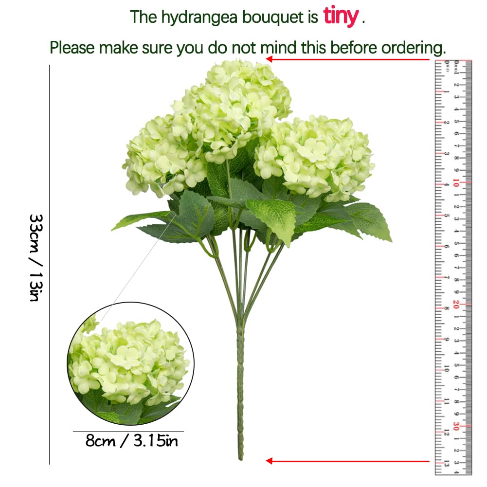 Yuejia 1 pièce fleur d’hortensia artificielle en soie à 7 têtes 13 po/33 cm pour arrangement floral salon chambre mariage, décoration florale artificielle, vert