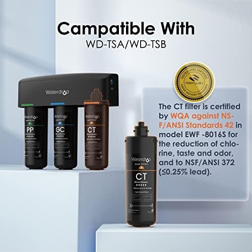 Système de Filtration d’Eau Sous Évier Waterdrop TSA à 3 Étapes 0,5 Micron, Certifié NSF/ANSI 42, Élimine 99,99 % du Plomb, Chlore, Chloramine, Fluor, et les Mauvaises Odeurs, Raccordement Direct