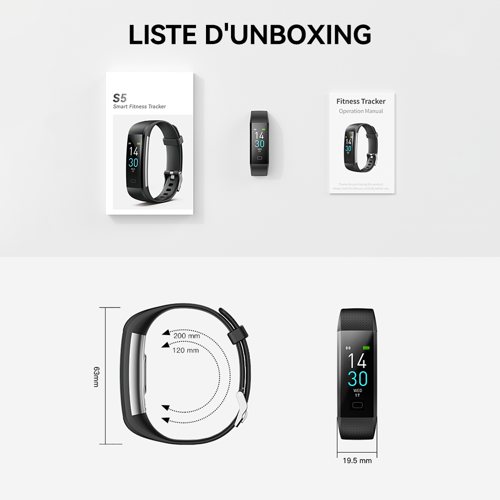 FITTEK S5 Montre connectée, Suivi de santé 24/7, Autonomie 50 jours, 16 modes sportifs, Noir