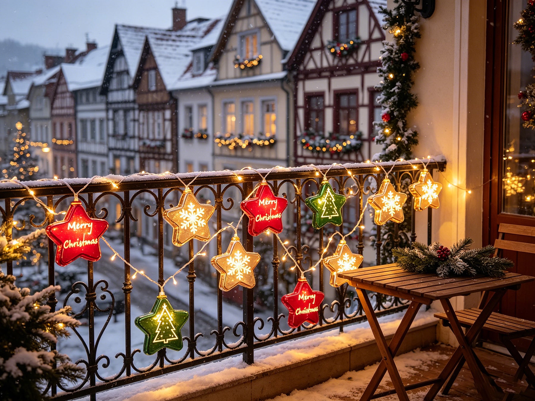 Guirlande lumineuse de Noël LED, étoile à cinq pointes, motif flocon de neige, rouge, vert et blanc, convient pour la décoration intérieure et extérieure