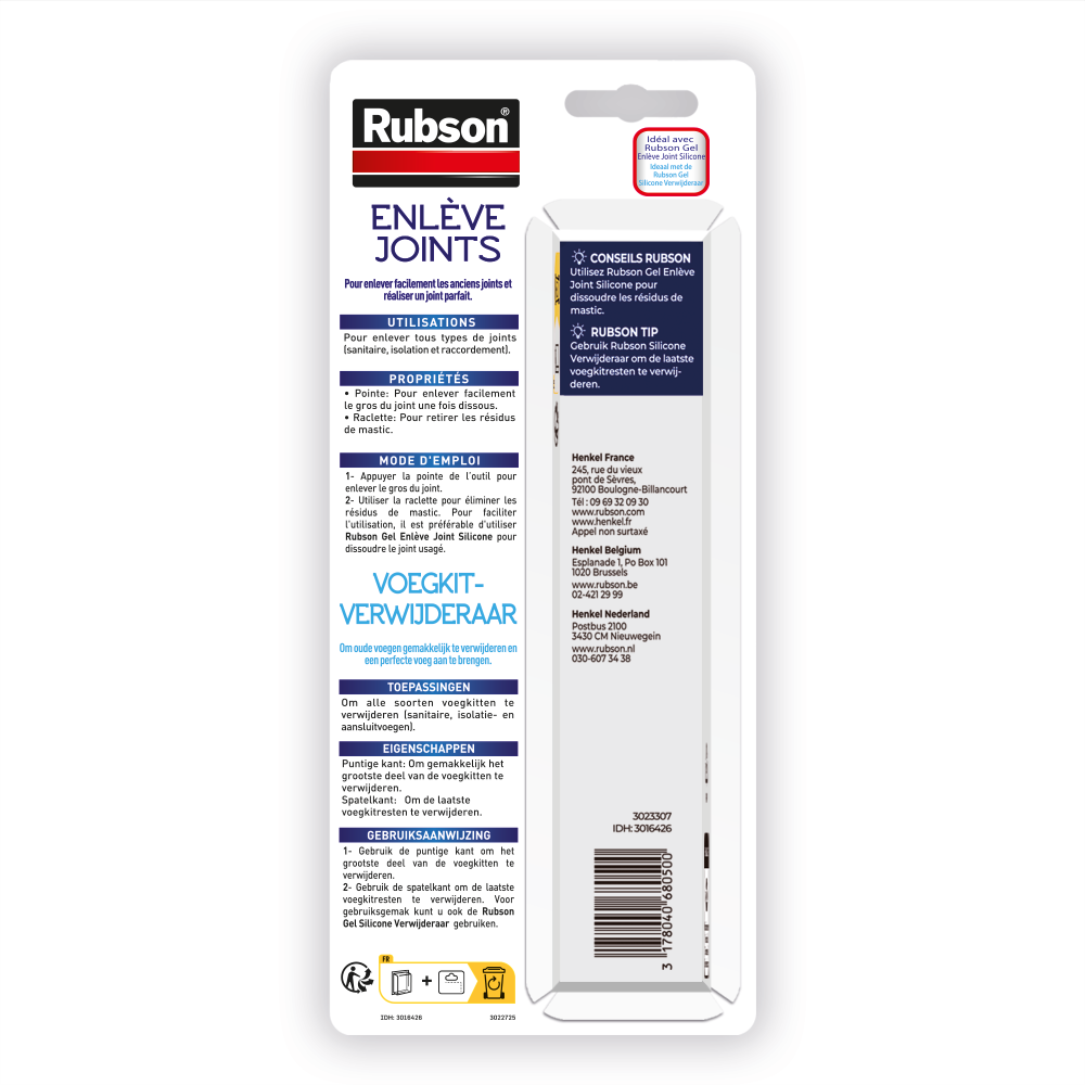 Henkel Rubson | Enlève Joints à double embout – Outil pour enlever l'ancien joint sans rayer les supports – Raclette de finition pour nettoyer les résidus
