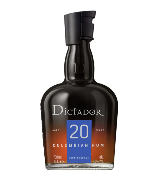 Dictador - 20 Ans - Rhum ambré vieilli - Origine : Colombie - Notes de vanille et cacao - Vieilli en fûts de bourbon et porto - 40 % alcool - 70 cl