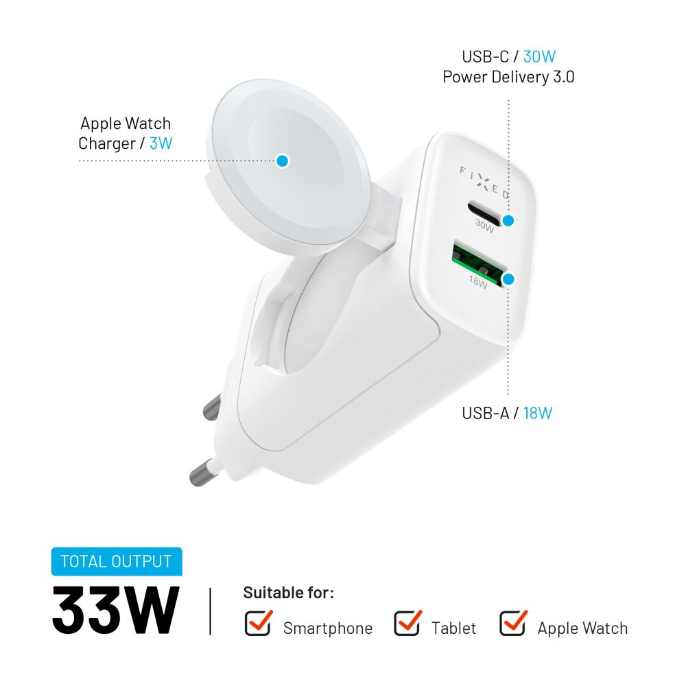 FIXED Chargeur mural de voyage 33W Blanc