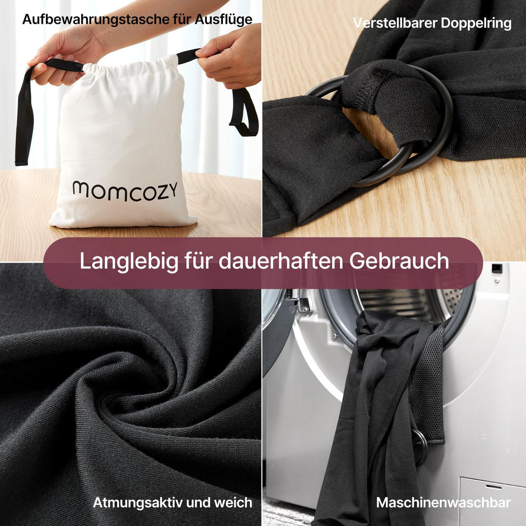 Momcozy Écharpe de portage bébé en polyester-élasthanne BJ001 - Noir