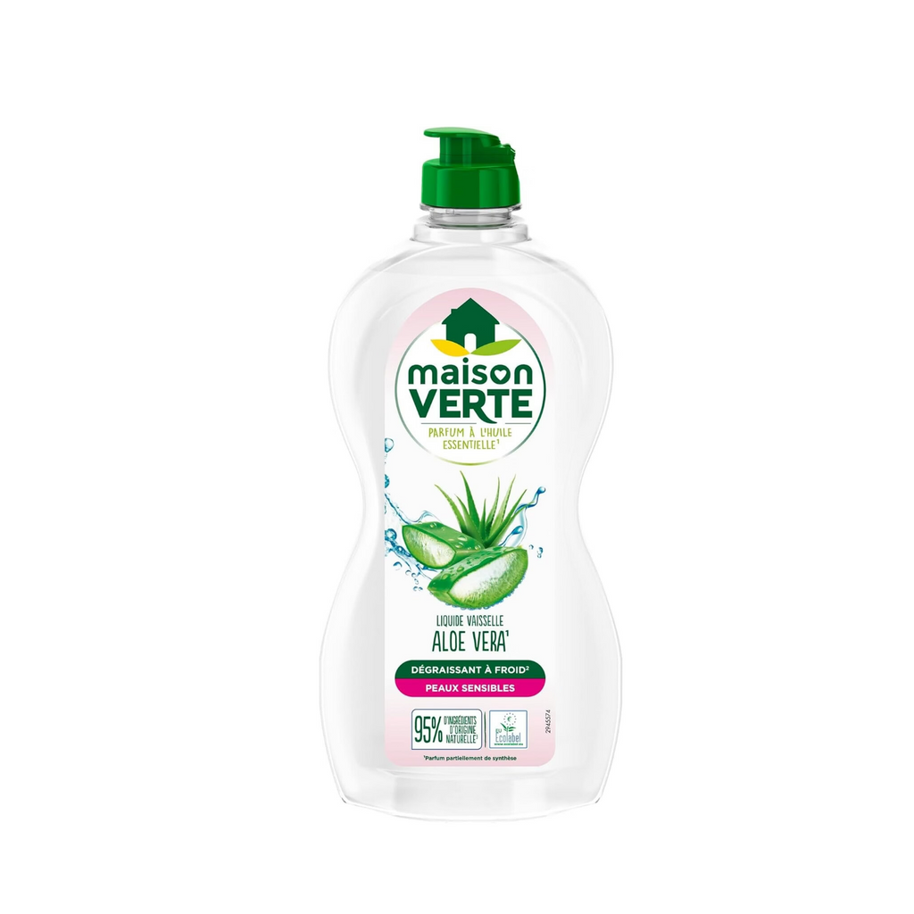 Maison Verte Liquide Vaisselle, Aloe Vera & Huiles Essentielles Biologiques, Dégraissage à Froid, 500 ml