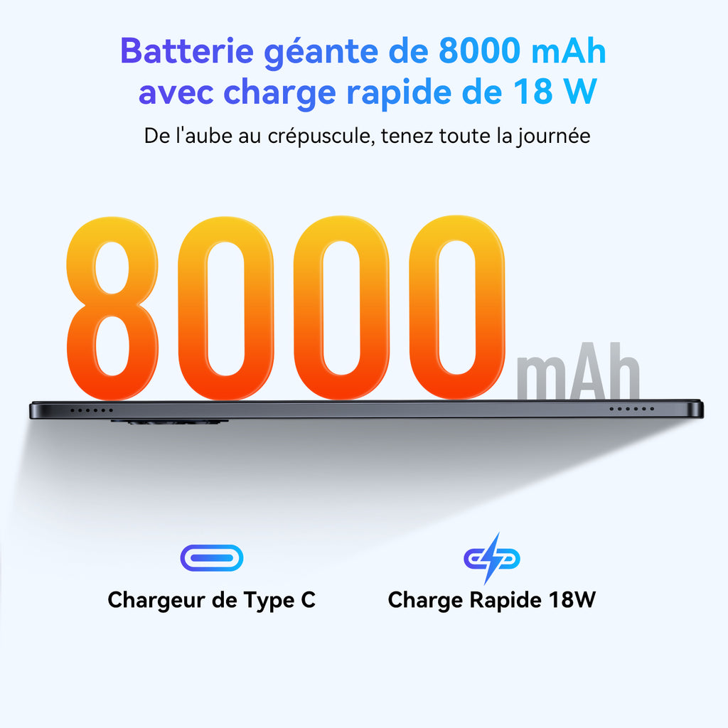 TABWEE W90 Tablette 11 pouces, Android 16, double carte SIM 4G + 5G, Wi-Fi, processeur octa-core avec IA, 24 Go (8 + 16) de RAM + 256 Go de ROM (carte TF jusqu'à 2 To), batterie de 8 000 mAh avec recharge rapide 18 W, appareils photo 8 Mpx + 16 Mpx,