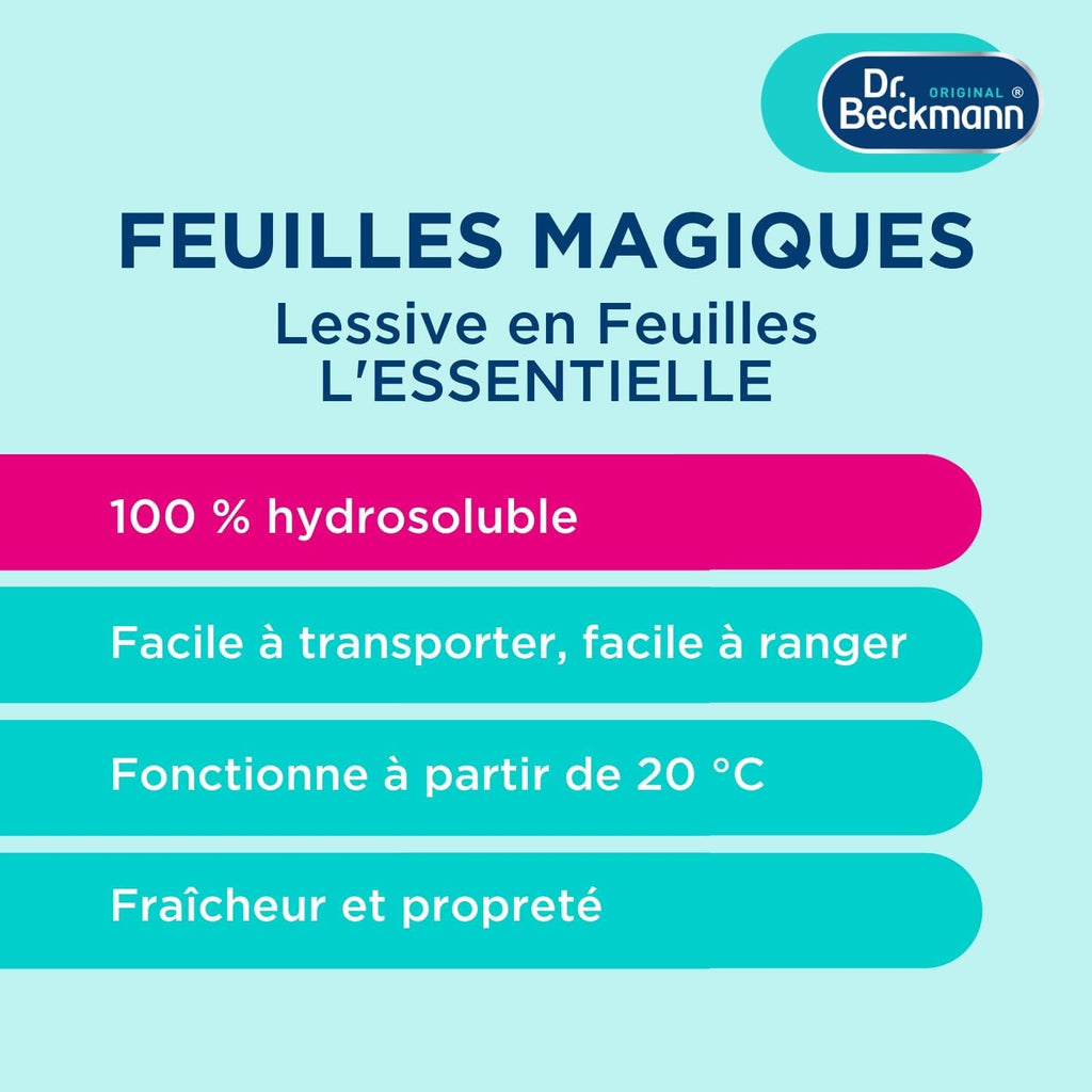 Dr. Beckmann Lessive Feuilles Magiques, Fraîcheur Intense, 25 Lavages, 25 Feuilles