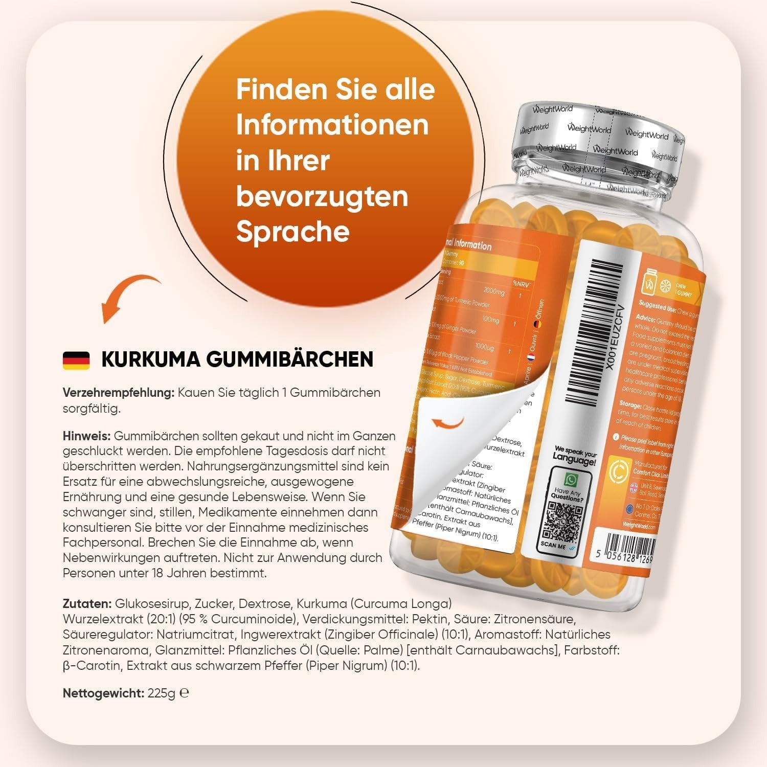 WeightWorld Gommes au curcuma 2100 mg 90 gommes