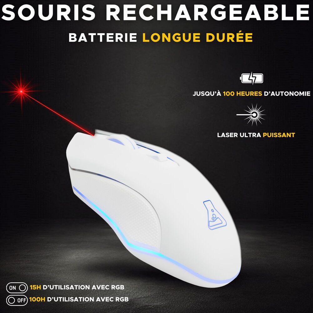 THE G-LAB KULT-HELIUM Souris Gaming sans Fil - 6400 DPI, 6 Boutons - Blanc