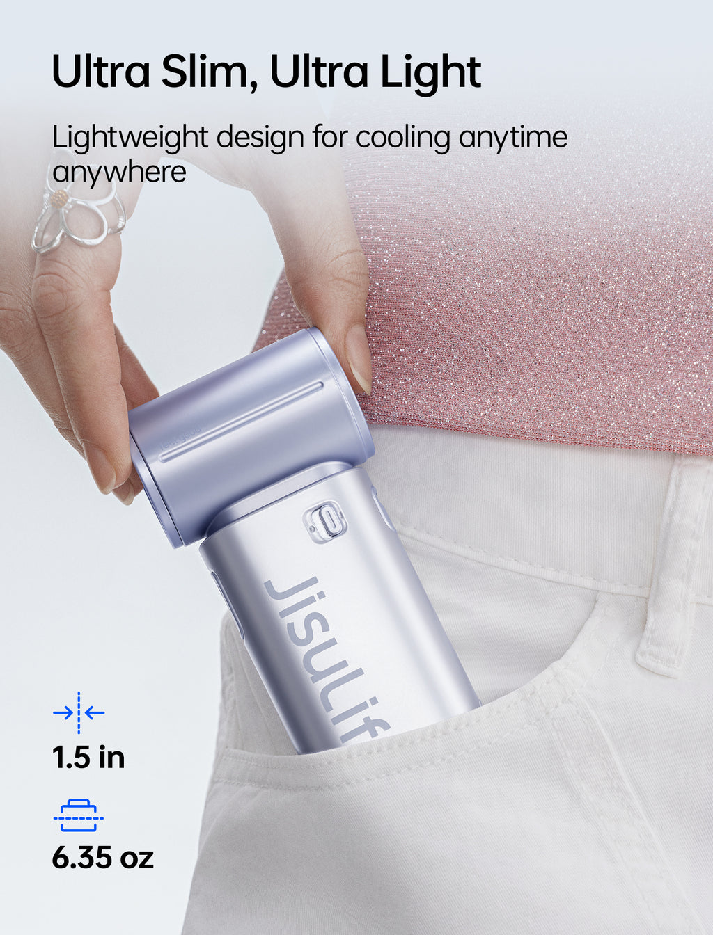 JISULIFE Ventilateur souffleur portable 9S Turbo – Équipé d'une batterie robuste de 5000 mAh pour une autonomie impressionnante de 22 heures, doté de 5 réglages de vitesse variables