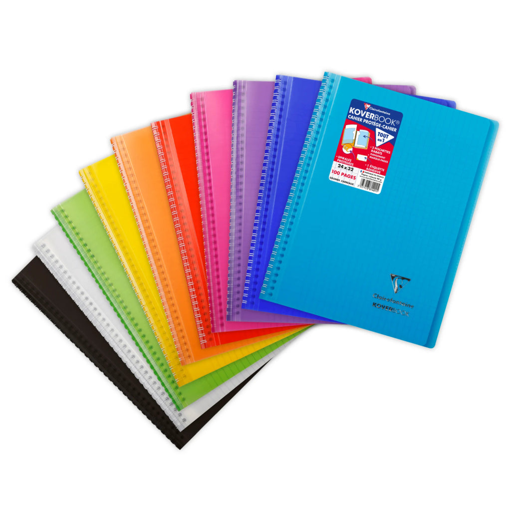 Koverbook Carnet à Spirale 24x32 cm Réglure Large 100 Pages Couverture Transparente