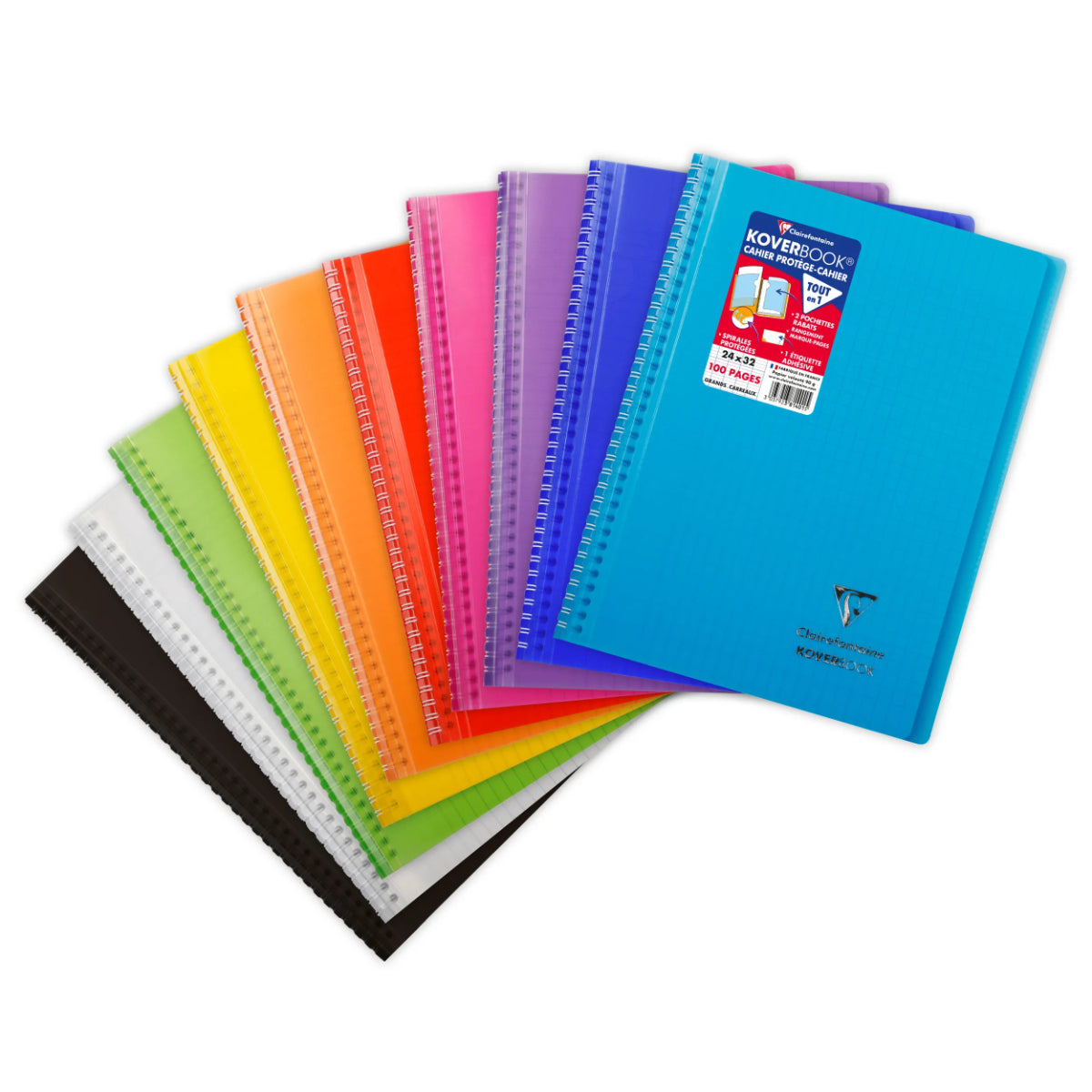 Koverbook Carnet à Spirale 24x32 cm Réglure Large 100 Pages Couverture Transparente