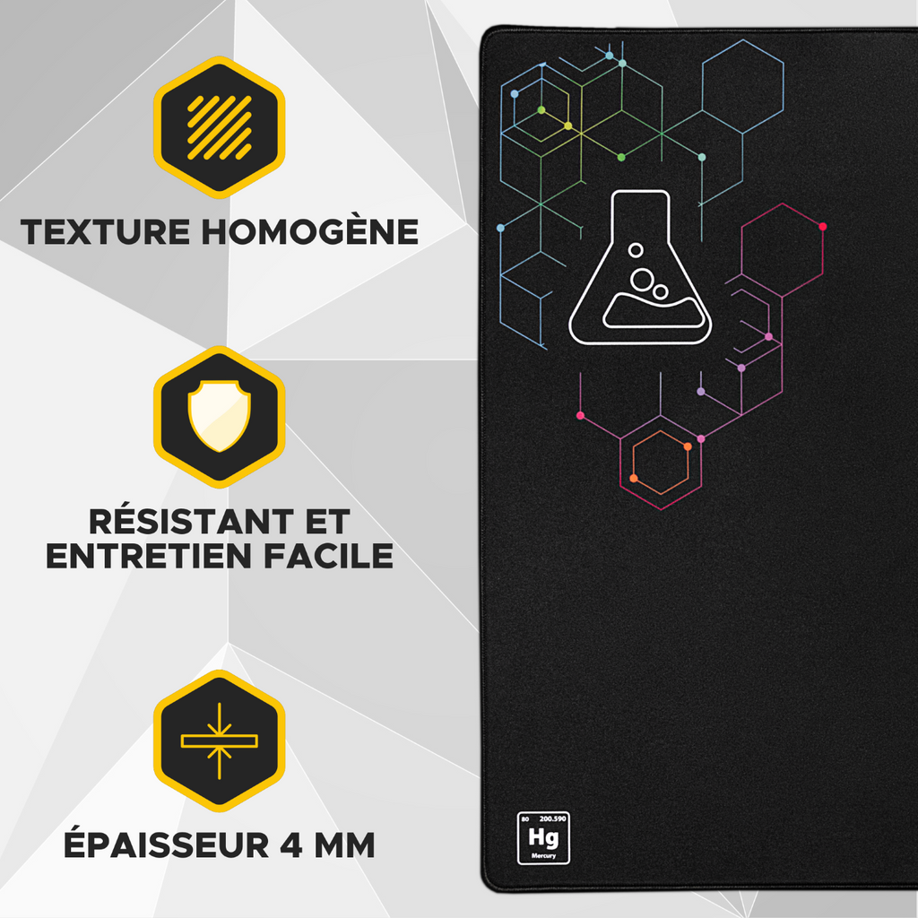 THE G-LAB Mercury Pad Tapis de Souris Gaming XXXL (1200 x 570 mm) Surface de Contrôle, Base Antidérapante, Bords Cousus - Noir