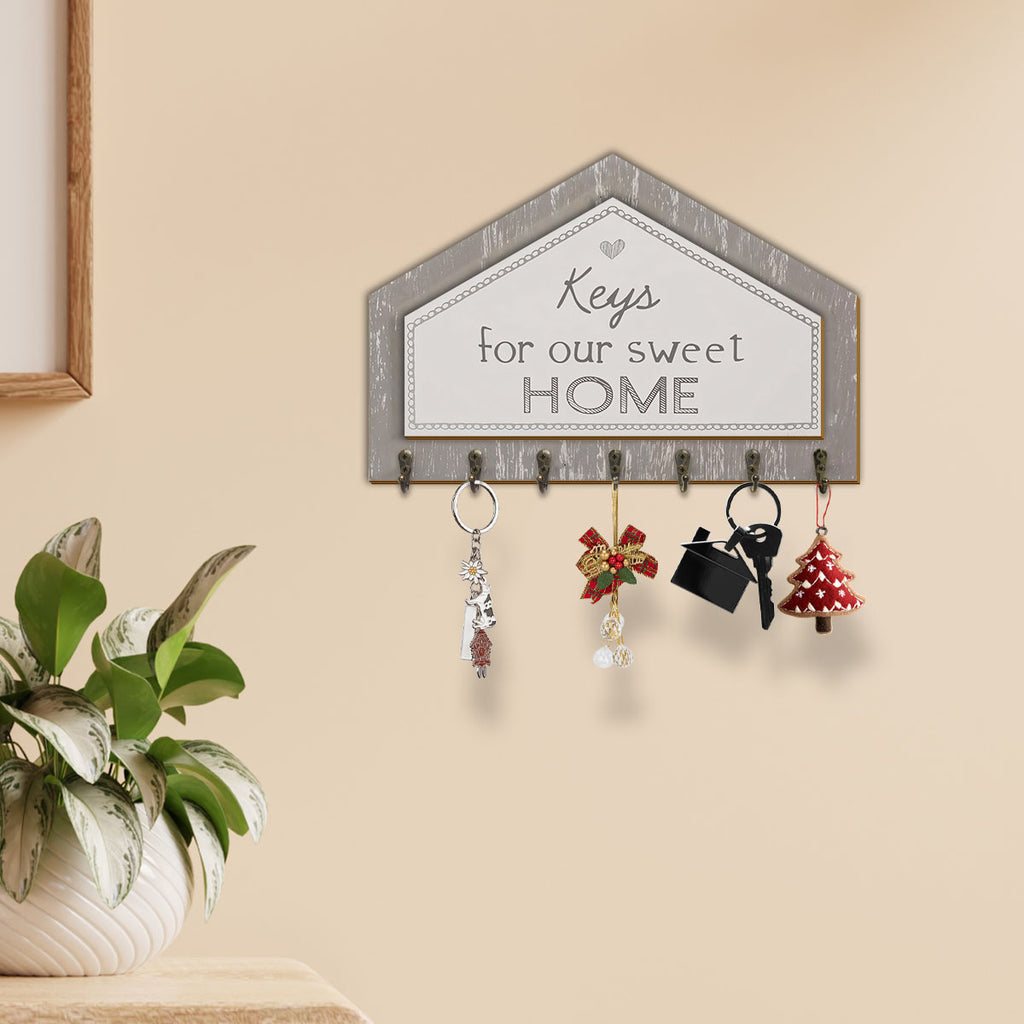 Alphynix 1 porte-clés en forme de maison, organiseur mural « Keys for our sweet HOME » avec détail cœur, rangement d'entrée pour clés et porte-clés