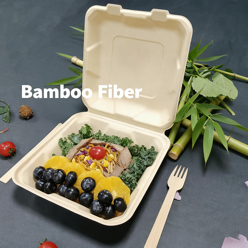 Boîte coquille jetable en fibre de bambou Ruibamboo 8 pouces - Lot de 50