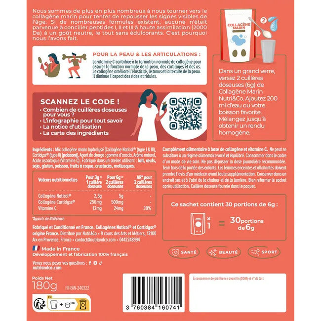Nutri&Co Collagène marin types 1, 2 et 3 - goût neutre - 180 g