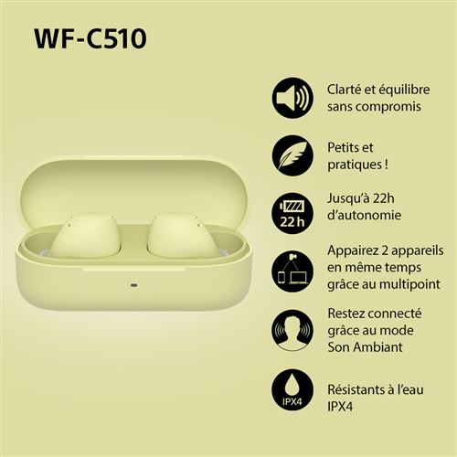 Sony WFC510Y Écouteurs Bluetooth intra-auriculaires True Wireless - Jaune