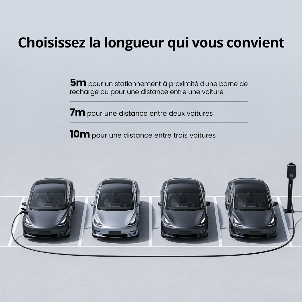 GONEO 7KW Câble de recharge Type 2 32A monophasé certifié TÜV soudure ultrasons connecteur plaqué argent IP54 étanche ignifugé PA66+TPU avec étui - 7 m