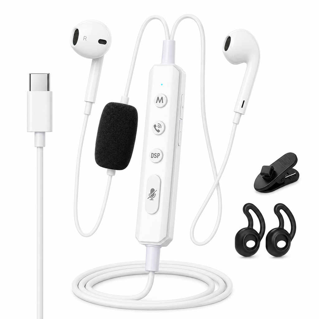 VoxorAI KM08 Casque audio filaire blanc [avec carte son pour retour audio en temps réel] Idéal pour la diffusion en direct, le karaoké et l’enregistrement. Réduction du bruit