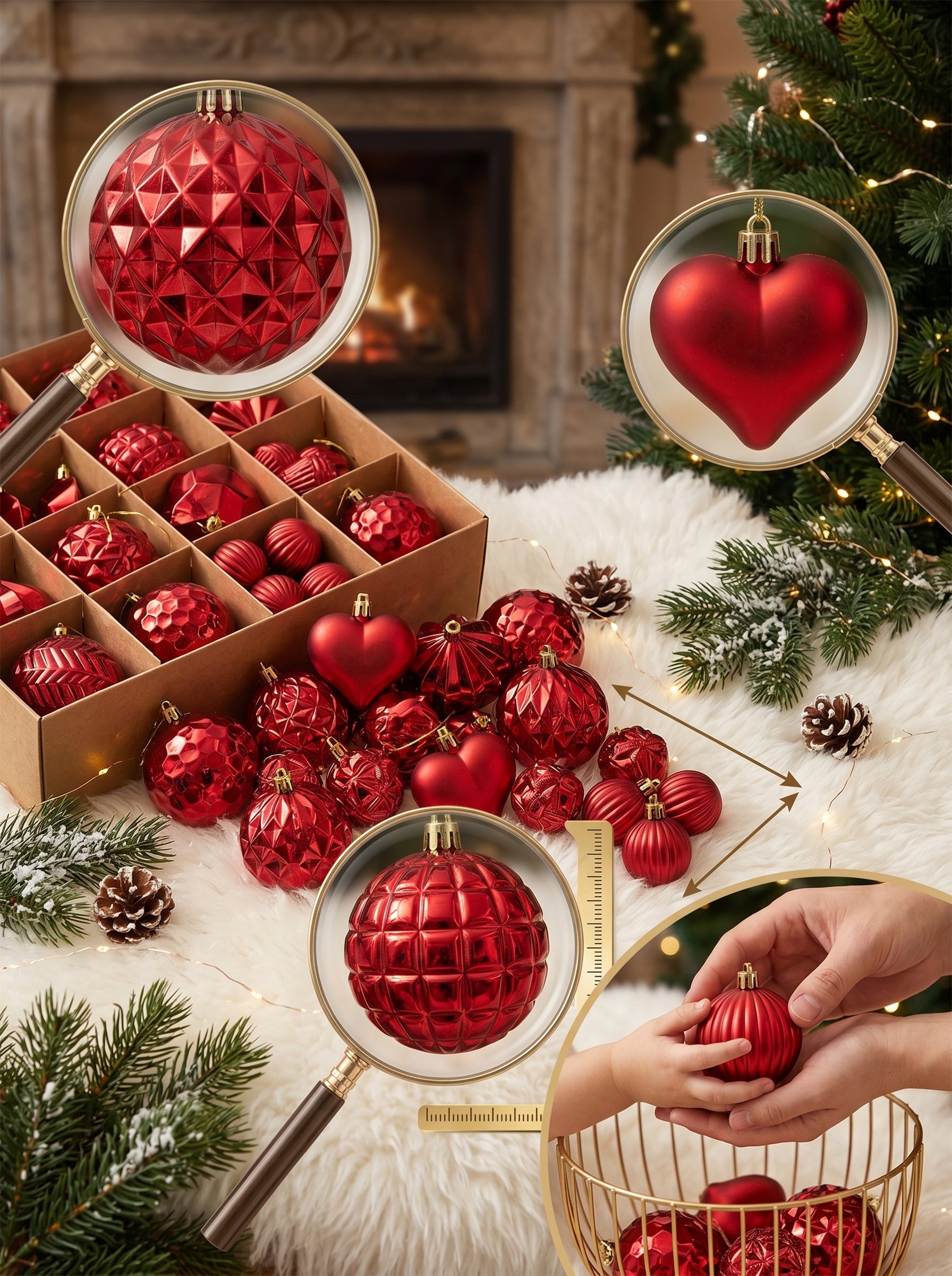 Ju7cer Lot de 40 boules de Noël, pour décoration de sapin de Noël et décoration de fêtes, rouge