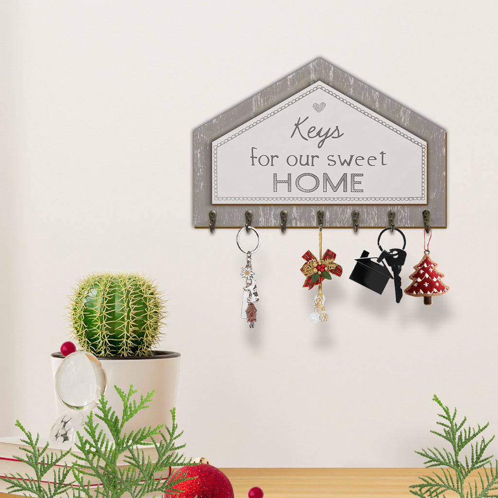 Alphynix 1 porte-clés en forme de maison, organiseur mural « Keys for our sweet HOME » avec détail cœur, rangement d'entrée pour clés et porte-clés