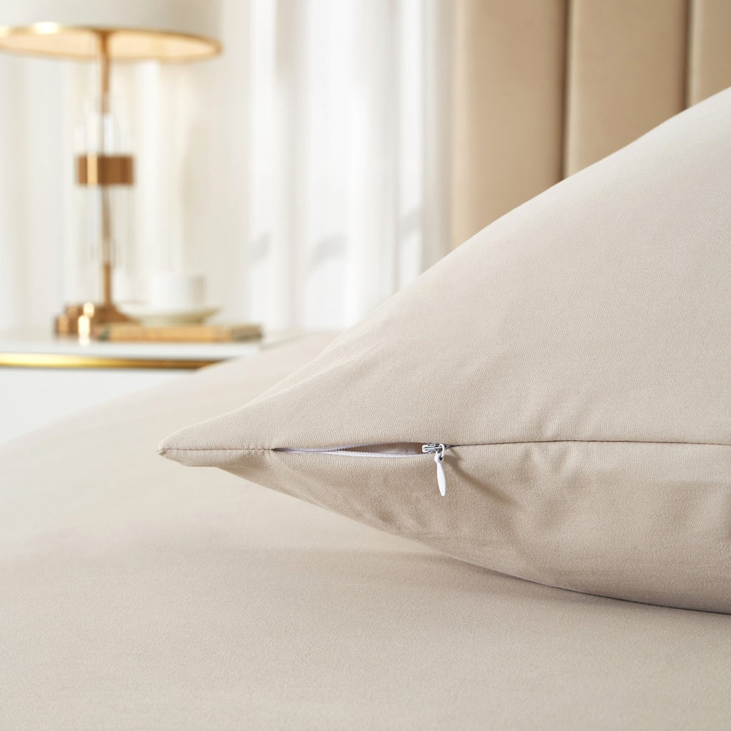 MEEALLHOME Parure de lit en flanelle lavée beige - 1 housse 240 x 220 cm et 2 taies 65 x 65 cm