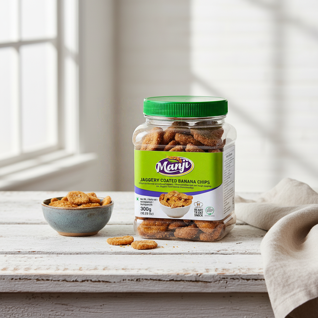 Manji Snacks Chips de Banane Enrobés de Jaggery 300 g