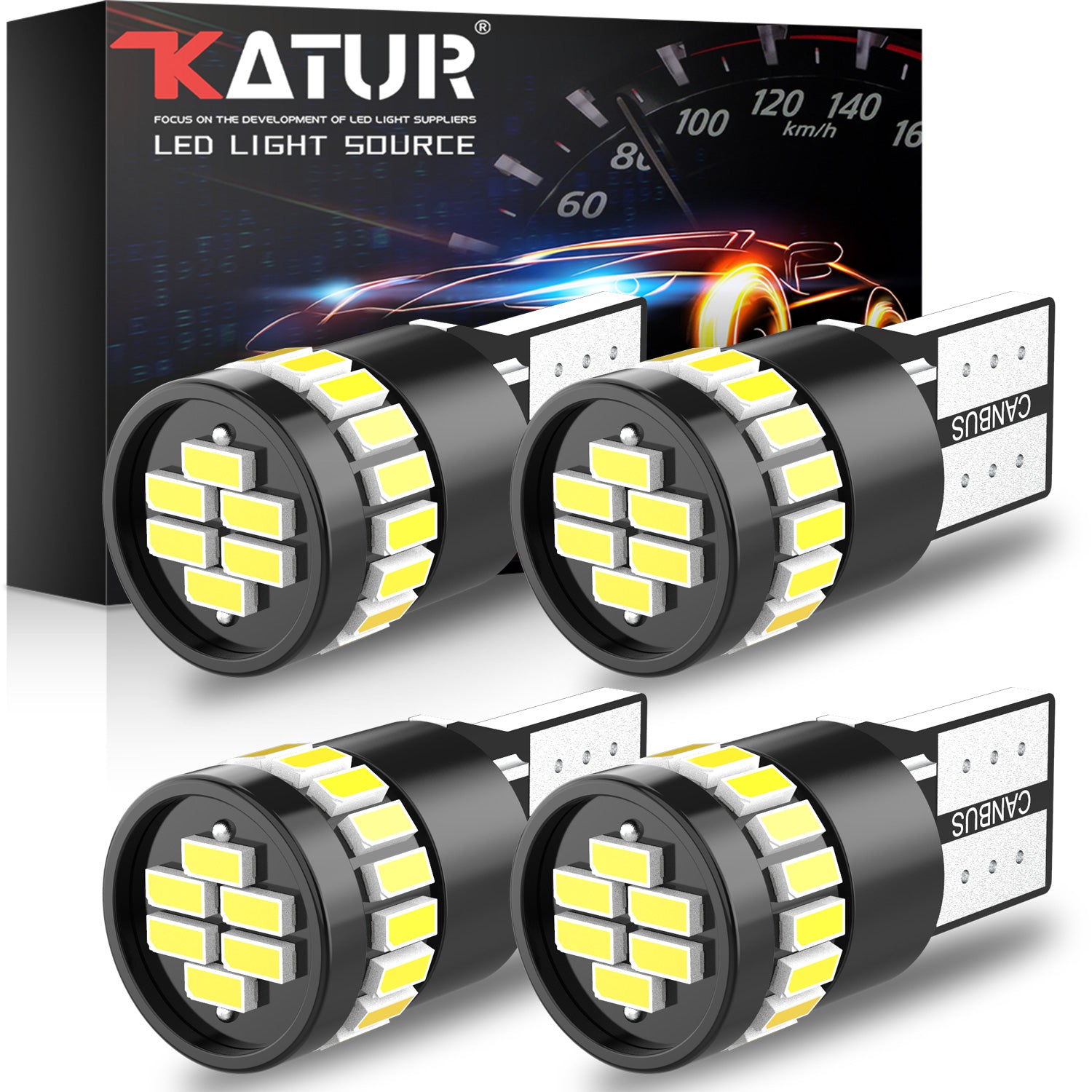 KATUR 194 ampoules LED 6000 K (blanc), 168, 2825, W5W, T10, à montage décalé, 24-SMD, 3014, anti-coupure, compatibilité CANBUS, pour plaque d’immatriculation (4 pièces, blanc)