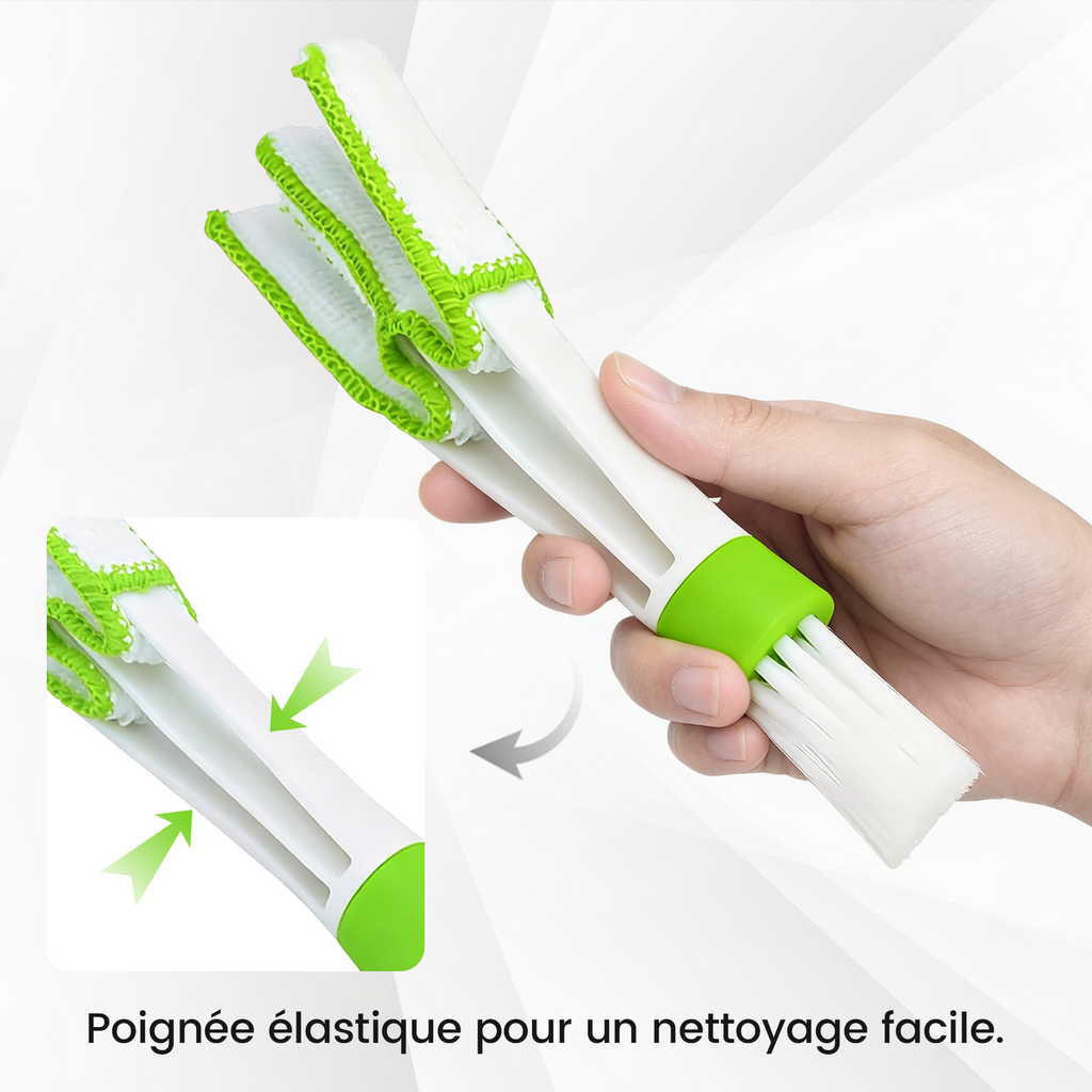 Brosse de nettoyage de grille d’aération verte, Brosse de climatisation auto avec microfibre, Détachable et lavable, Brosse multifonction pour intérieur de voiture, clavier et stores, 1 pièce