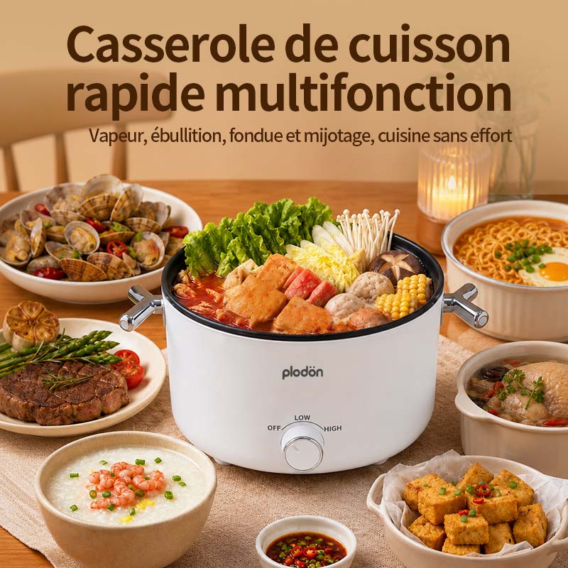 plodon Marmite électrique 2,0 L, portable, multifonction et antiadhésive, 1000 W, cuiseur de nouilles rapide, wok, mijoteuse, pour steak, œuf, nouilles ramen, soupe d’avoine