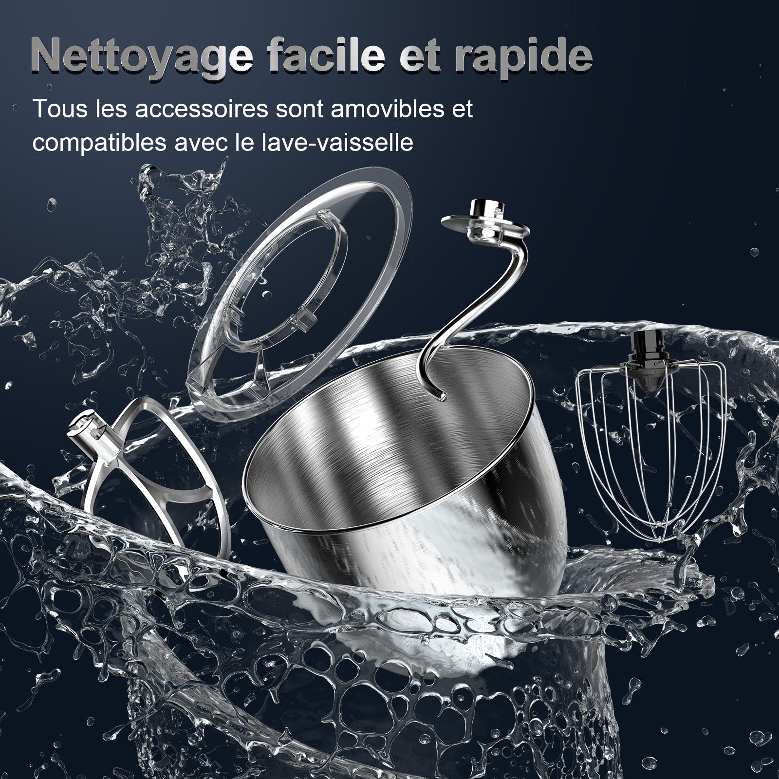 HONINST Robot pâtissier électrique à tête inclinable 6,5 qt 10 vitesses, robot de cuisine 3 en 1 avec bol, crochet pétrisseur, fouet et batteur plat