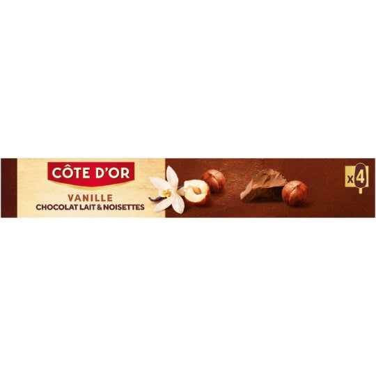 Cote D'or Glaces Bâtonnets Vanille Chocolat Lait et Noisette 4 barres – 260 g