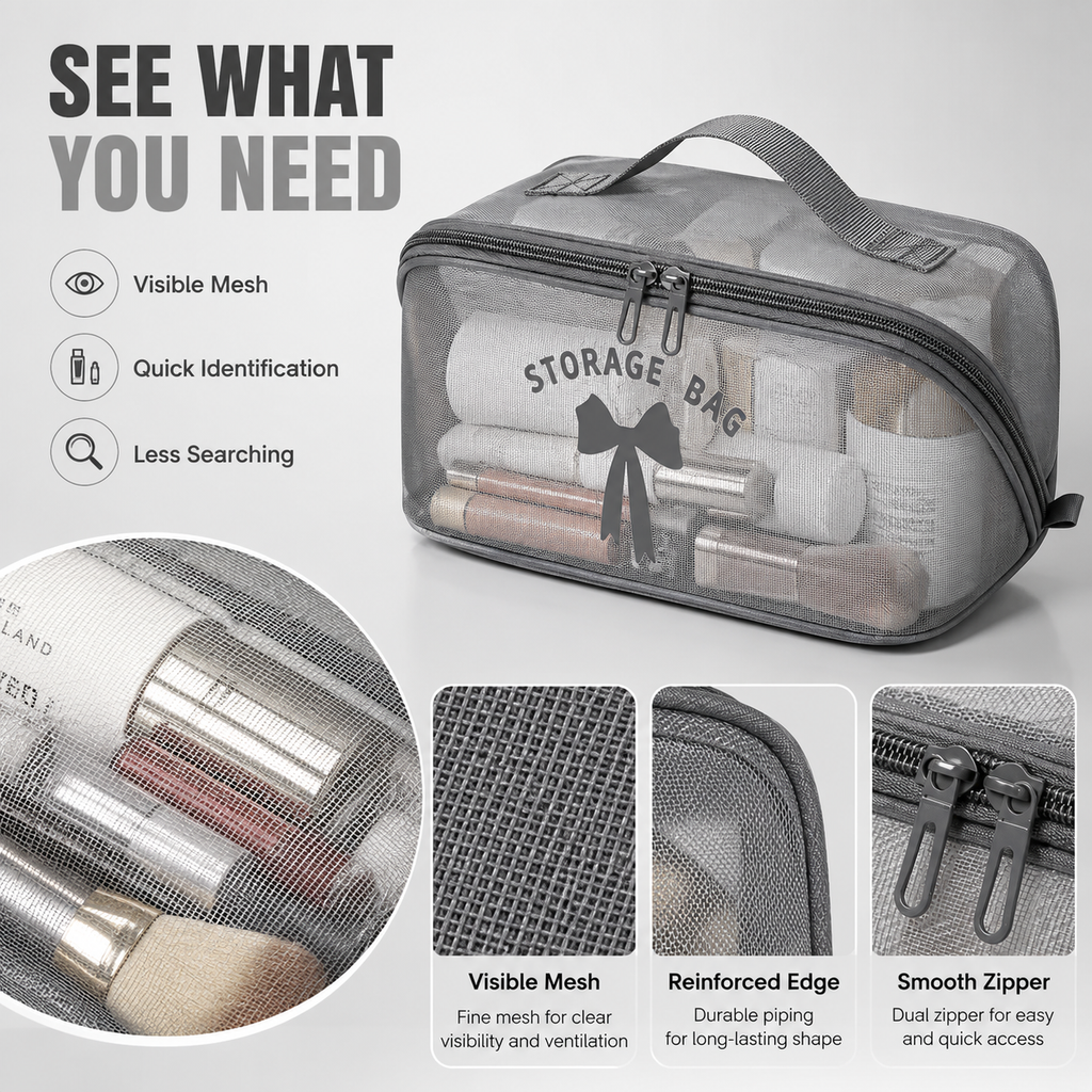 Verbex H7 Gris Sac à main de maquillage haut de gamme, trousse de voyage/pochette cosmétique/sac de rangement/sac de voyage multifonctionnel avec oreiller intégré