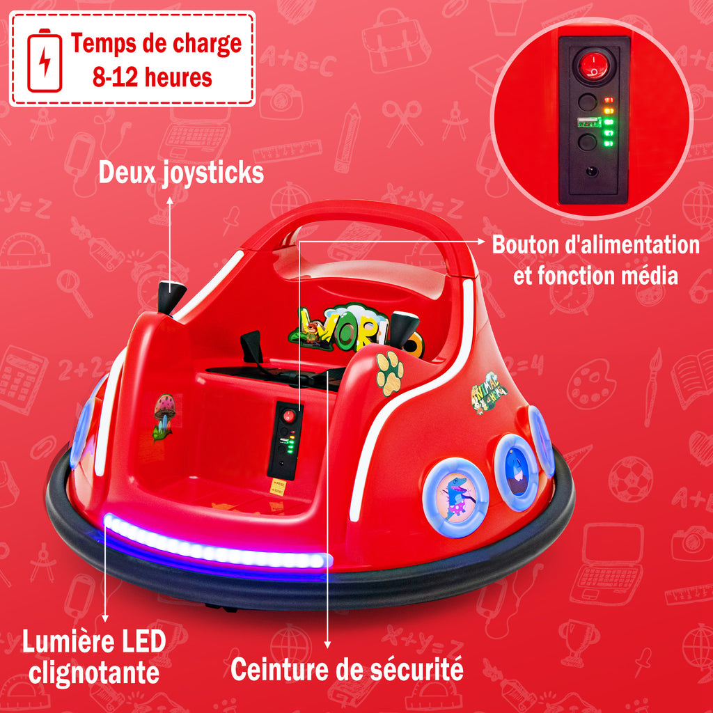 Voiture de course pour enfants 12 V, rotation à 360 degrés, avec musique, lumières et télécommande, rouge