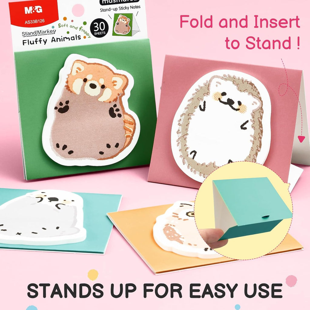 M&G Notes adhésives animaux gonflés, 30 feuilles, 3 x 2 po, Blocs mémo mignons dessin animé, Notes autocollantes support pliable pour école bureau maison, Hibou