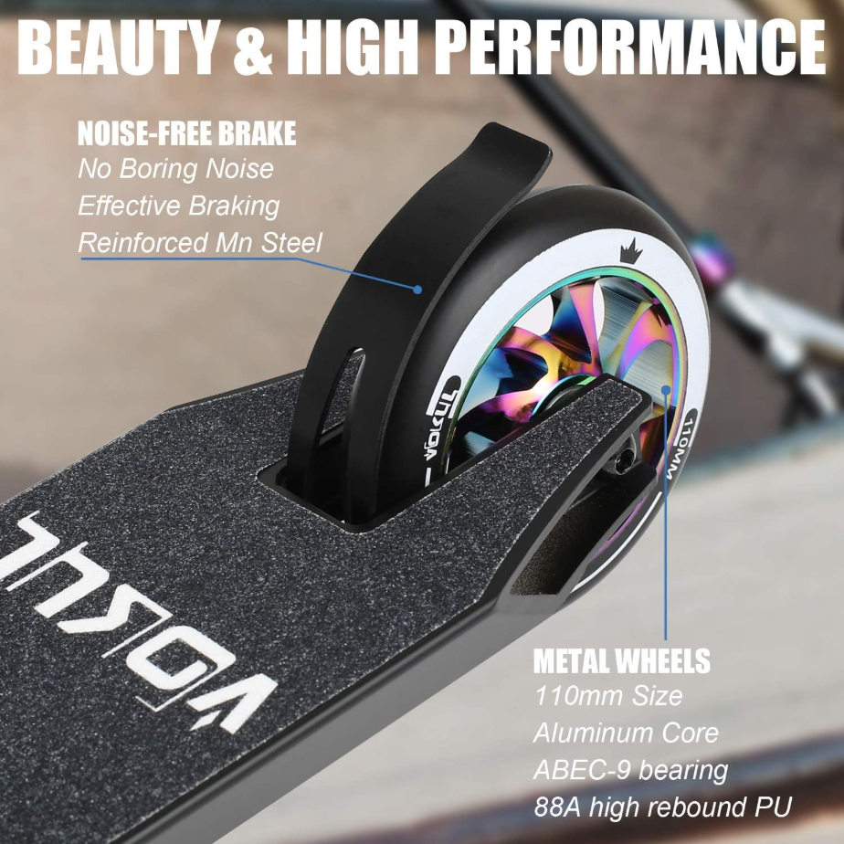 VOKUL K1 Pro Trottinette freestyle pour enfants à partir de 8 ans, adolescents, adultes - Trottinette freestyle niveau débutant pour garçons, filles - Trottinette freestyle pour skatepark et rue