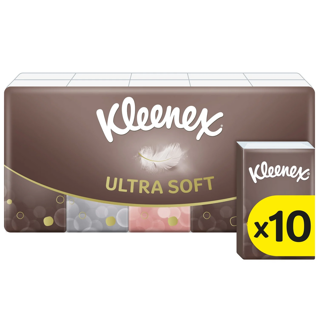 Kleenex Mouchoirs Ultra Doux, Paquets de Poche, 10 x 7 Mouchoirs (70 Mouchoirs au Total)